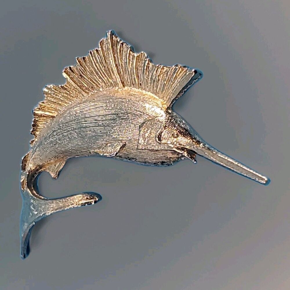 Vintage Swordfish Sailfish Brooch Gold Tone Martin Marine Fisherman Statement